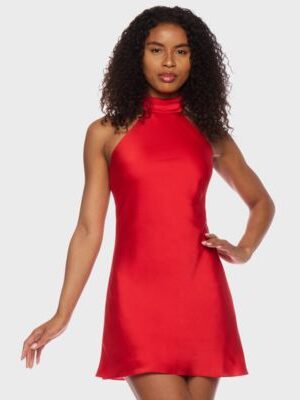 Halter Back Low cut Satin Mini dress