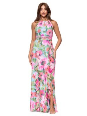 Petite Floral-Print Ruffled Gown