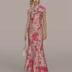 Jacquard one-shoulder gown
