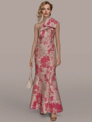Jacquard one-shoulder gown