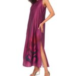 Silky dress with a dramatic floral accent print.