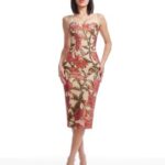 Floral-patterned sequin embroidery midi dress