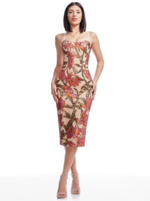 Floral-patterned sequin embroidery midi dress