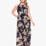 Sleeveless Chiffon dress with halter neckline in a floral print.