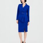 Blue Asymmetrical Jacket and pencil skirt suit
