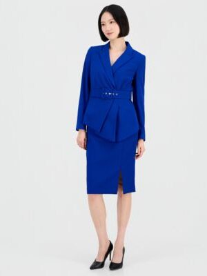 Blue Asymmetrical Jacket and pencil skirt suit