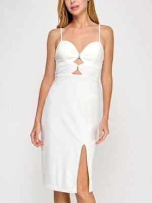 Sweetheart Scuba Peek-a-Boo Midi Dress with Rhinestones